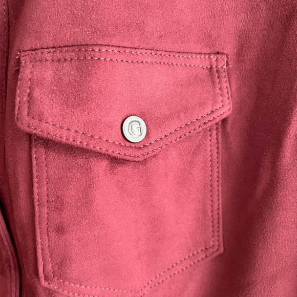Guess Burgundy faux suede button down top L - Picture 9 of 9